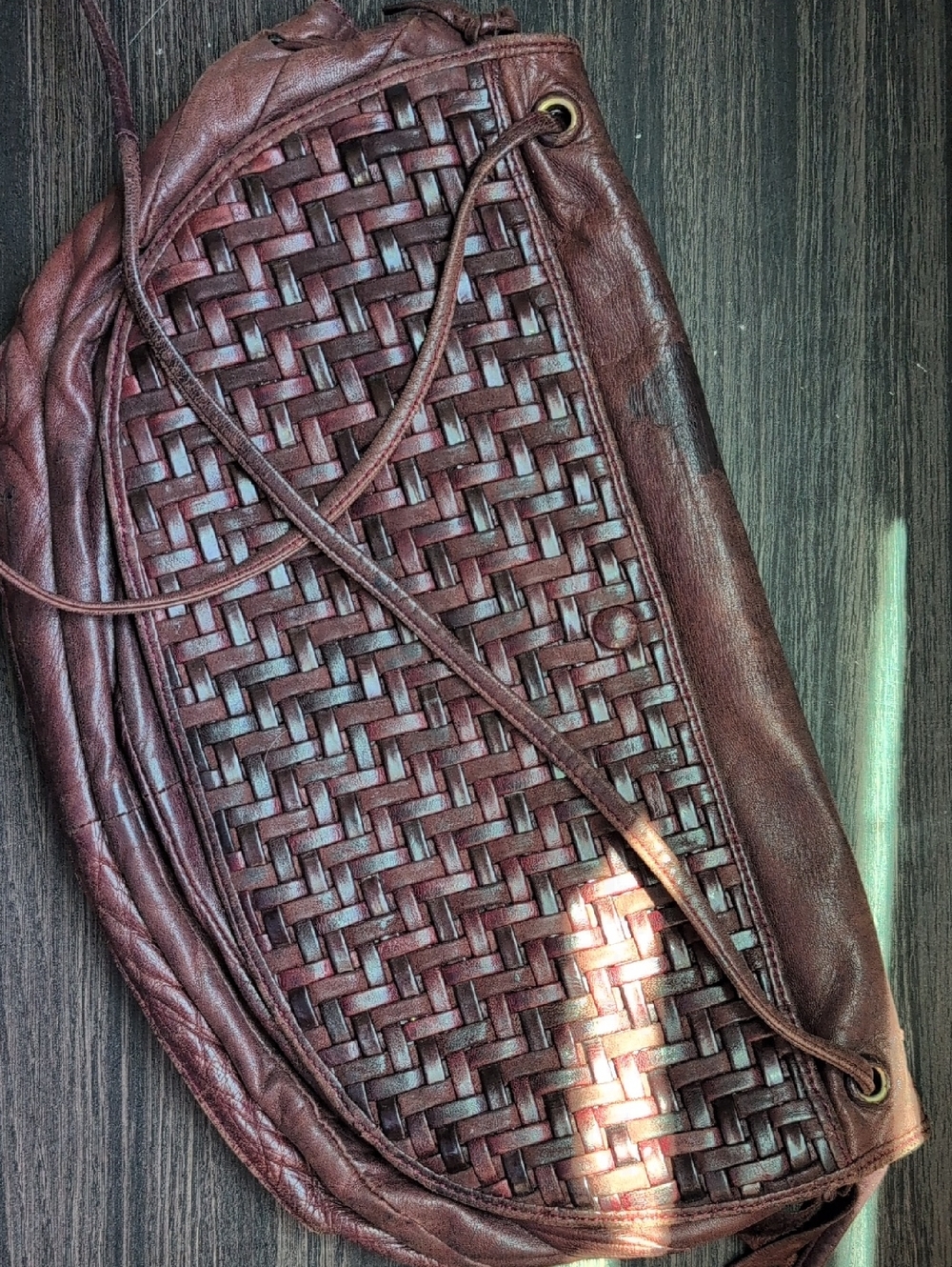 Woven Leather Crossbody Clutch in Deep Brown - Picture 2 of 7